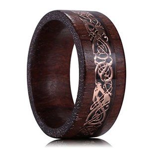 Unisex / Mens Sandalwood Wedding Band 8mm Celtic Wedding Band w/ Rose Gold Inlay
